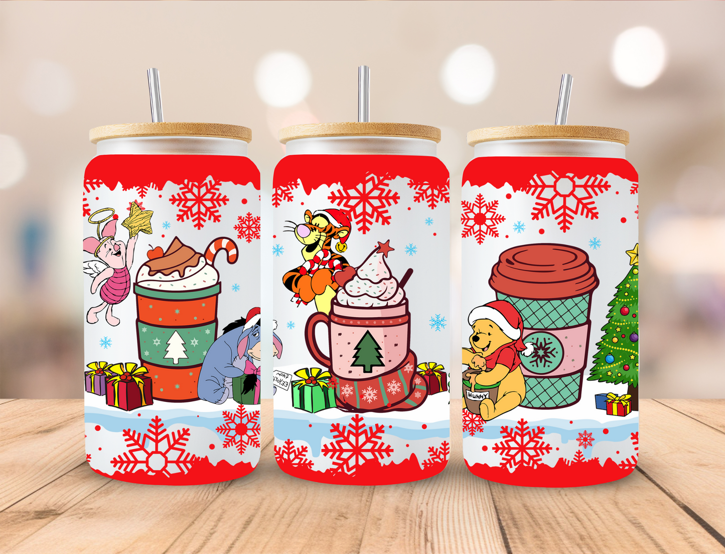 Yellow Bear Coffee And Friends Christmas - 16oz Libby UV DTF Wrap RTS