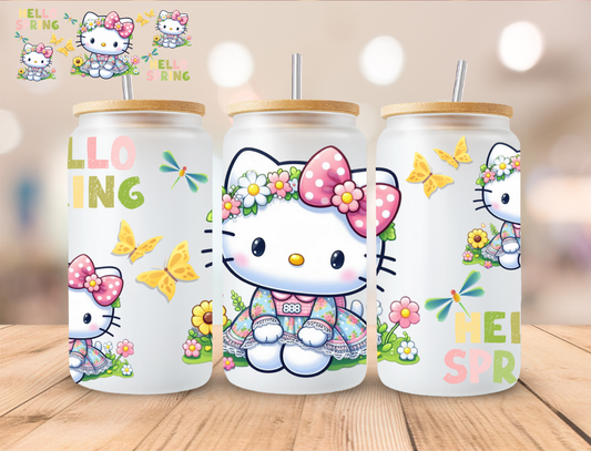 Hello Spring Kitty - 16 oz / 20 oz Libby UV DTF Wrap