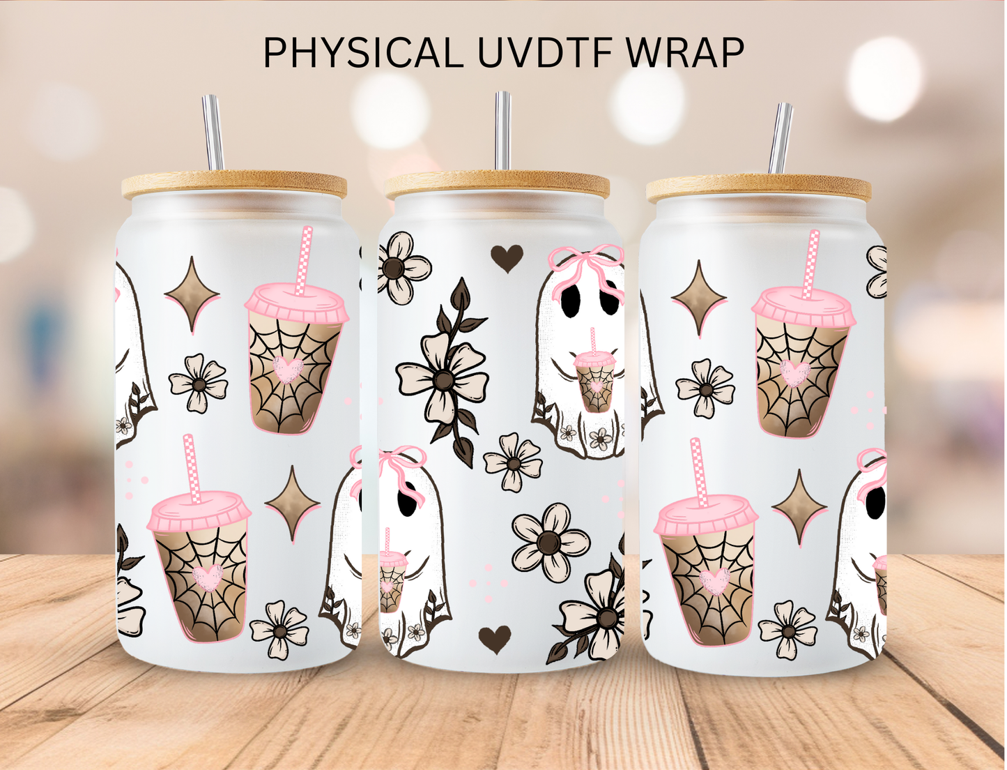 Halloween Pink Ghost - 16 oz / 20 oz Libby UV DTF Wrap