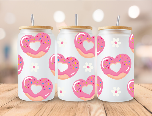 Valetine Donut Heart's - 16 oz Libby UV DTF Wrap