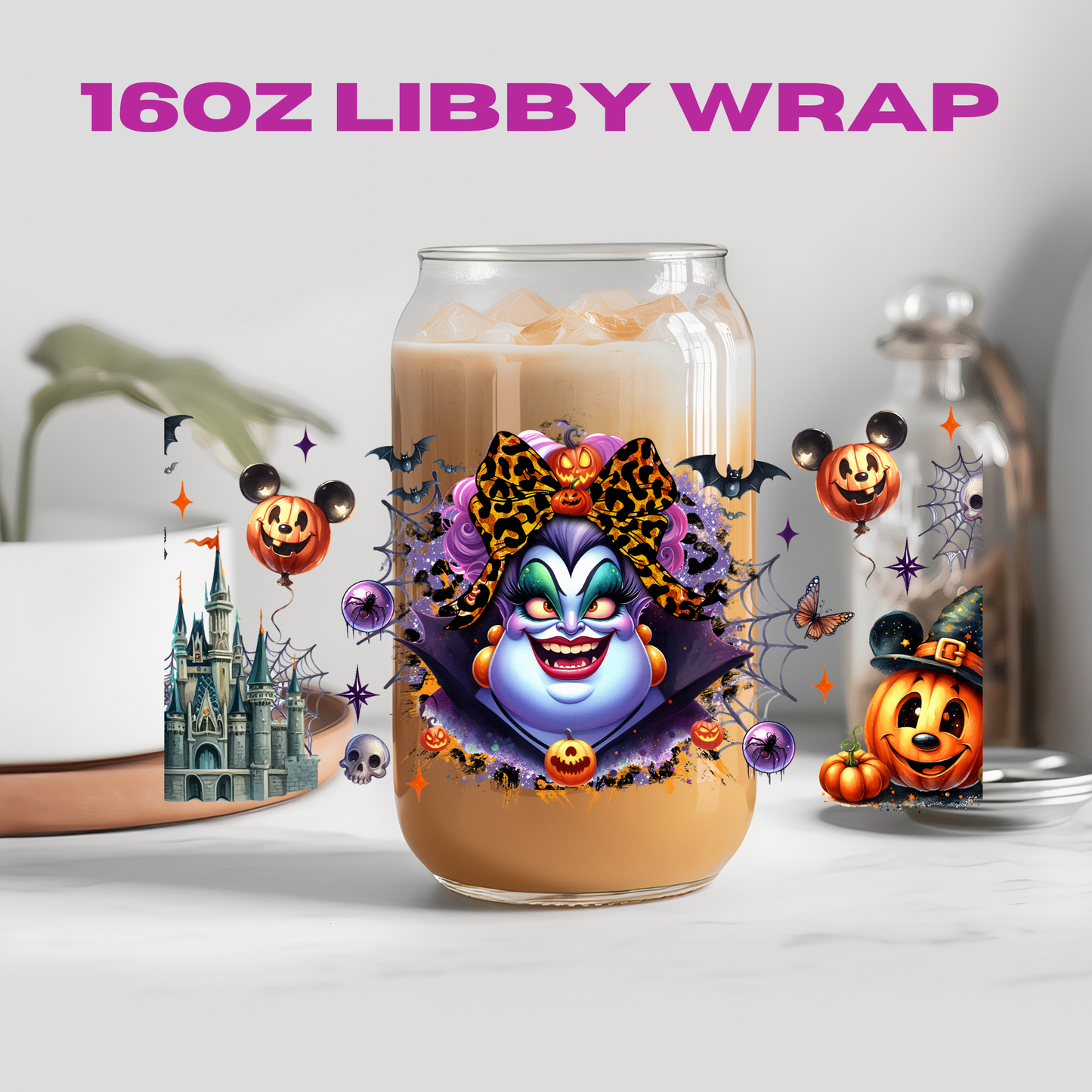 Halloween Leopard Bow Character Collection - 16 oz / 20 oz Libby UV DTF Wrap