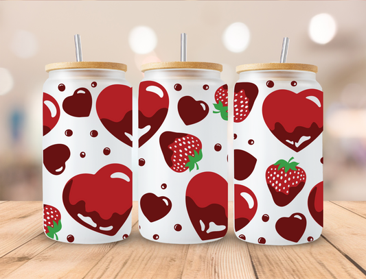 Valentines Chocolate Covered Strawberries - 16 oz Libby UV DTF Wrap