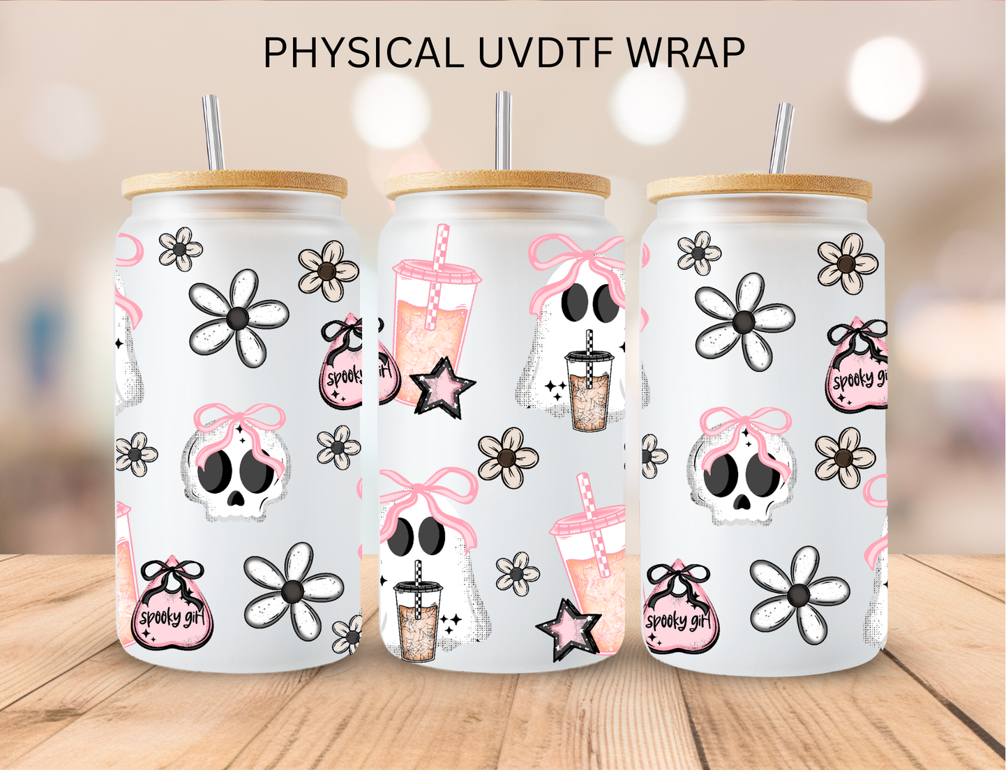 Pink Halloween Ghosts - 16 oz / 20 oz Libby UV DTF Wrap