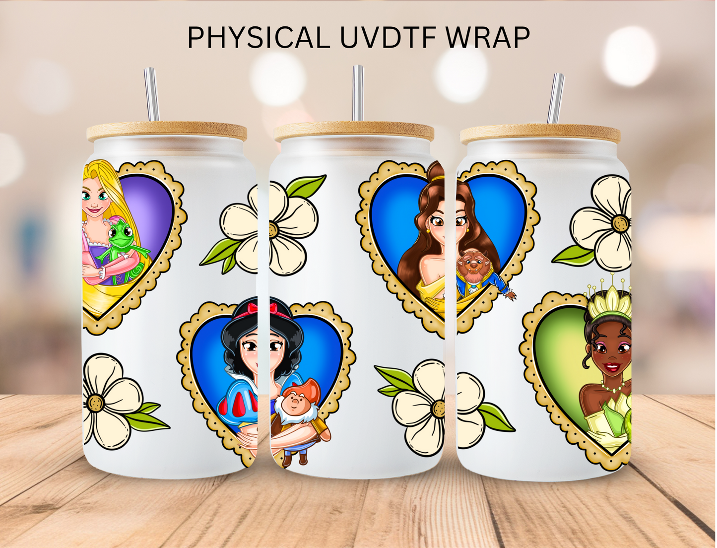 Floral princess Hearts - 16 oz / 20 oz Libby UV DTF Wrap