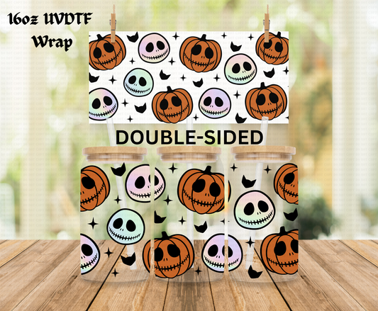 Halloween Jak Pumpkins - 16 oz Libby UV DTF DOUBLESIDED Wrap RTS