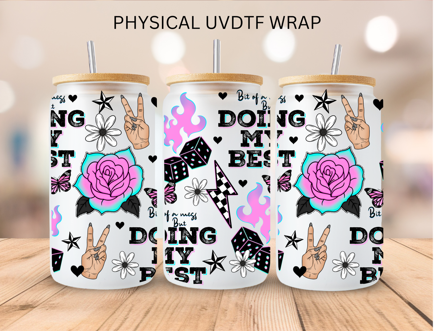 Retro Doing My Best - 16 oz / 20 oz Libby UV DTF Wrap
