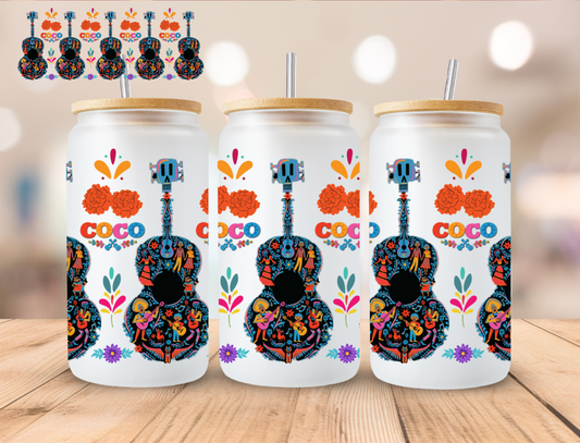Dia De Los Muertos Guitar - 16 oz / 20 oz Libby UV DTF Wrap