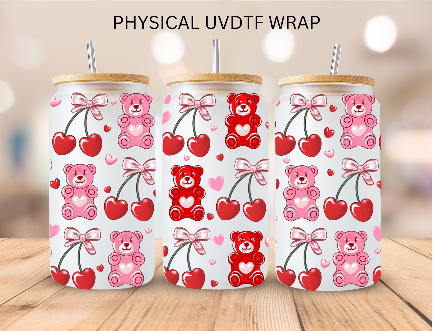 Valentine Red Coquette Cherries and Gummy Bears - 16 oz / 20 oz Libby UV DTF