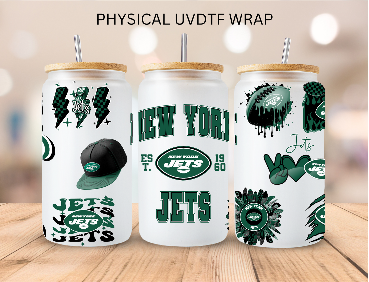 Jets NFL Team - 16 oz / 20 oz Libby UV DTF Wrap