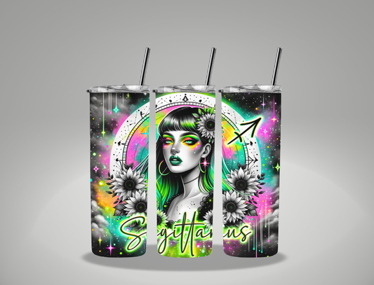 Zodiac Sign Neon Sagittarius - 20oz Skinny Tumbler / 25 Oz Glass Tumbler Wrap EXCLUSIVE