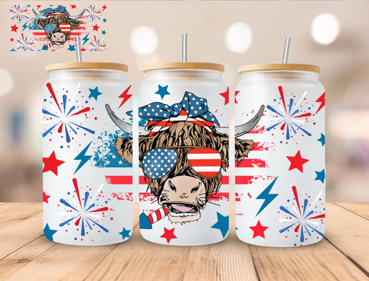 Patriotic Cow - 16 oz / 20 oz Libby UV DTF Wrap