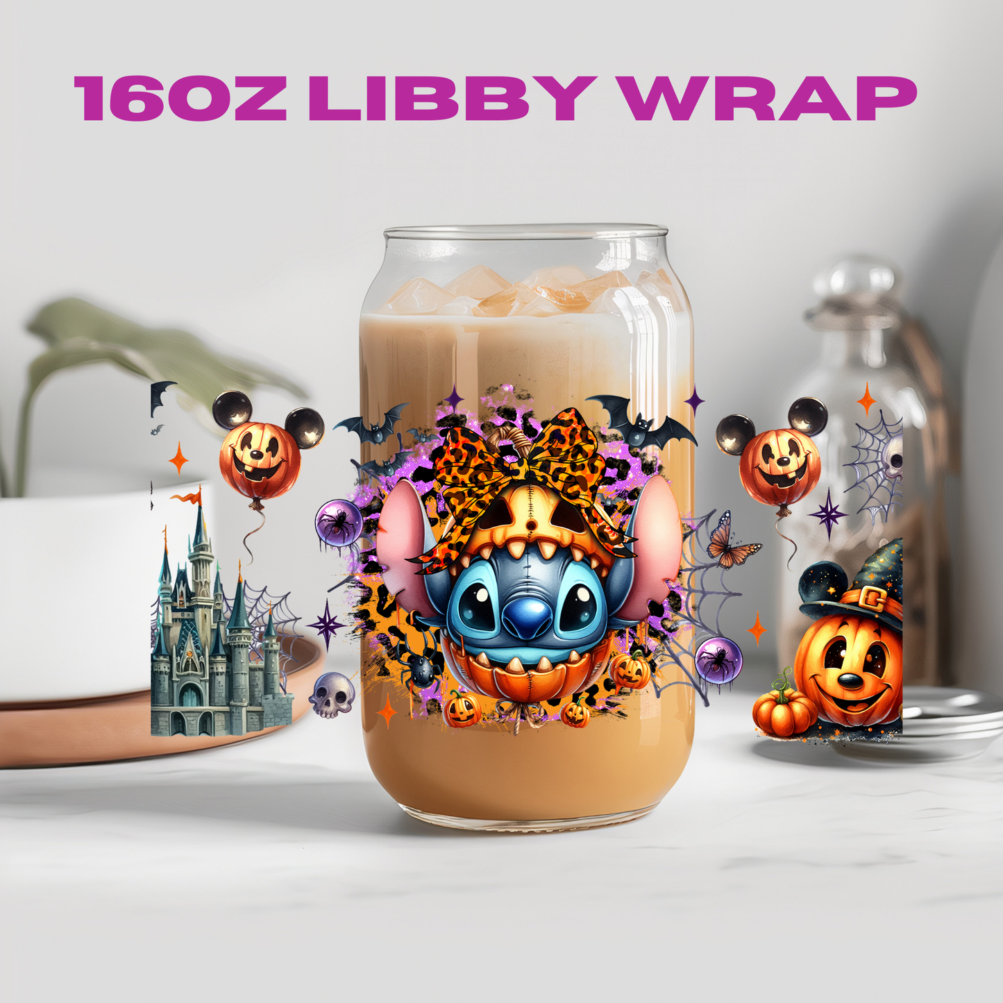 Halloween Leopard Bow Character Collection - 16 oz / 20 oz Libby UV DTF Wrap