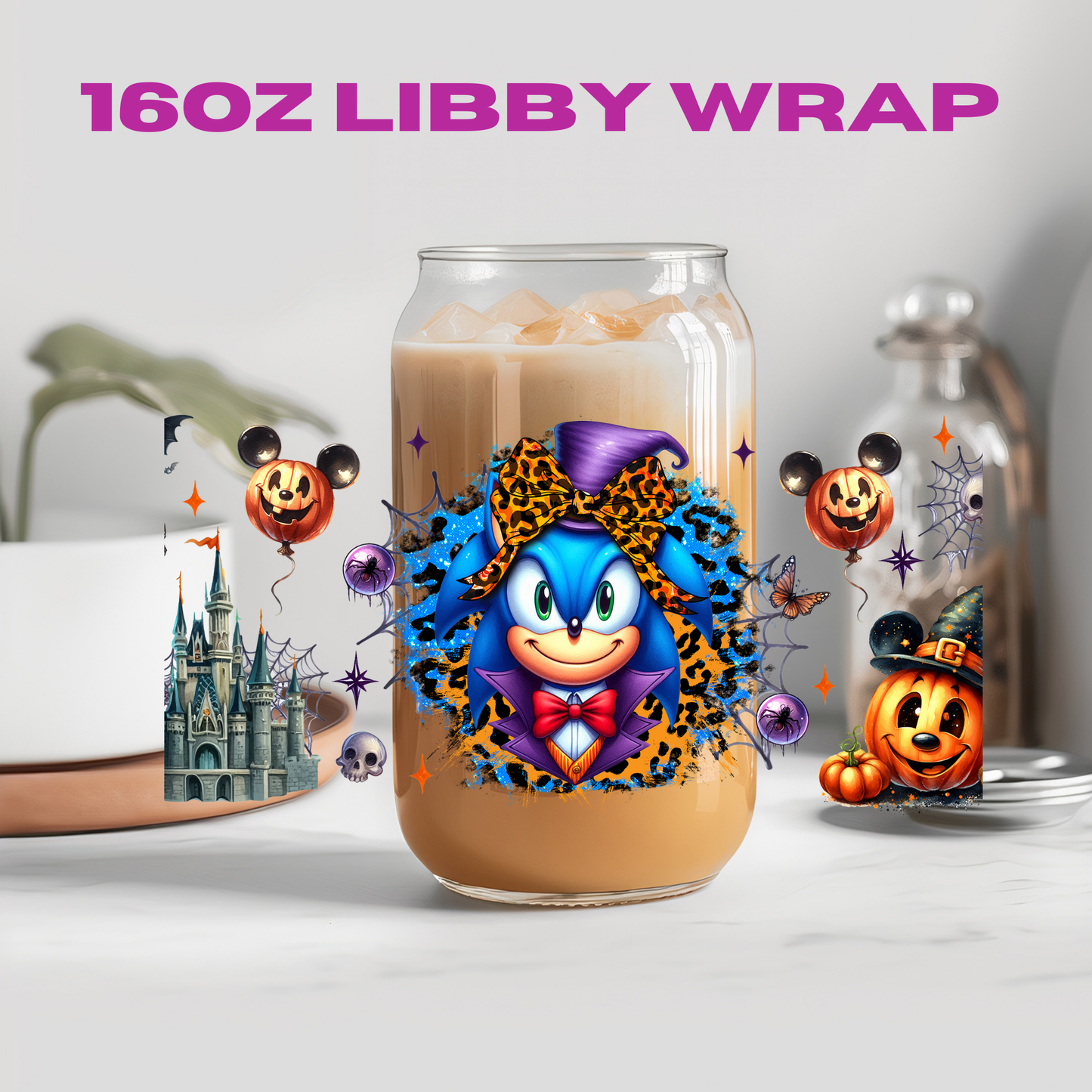 Halloween Leopard Bow Character Collection - 16 oz / 20 oz Libby UV DTF Wrap