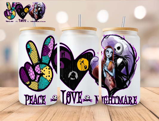 Halloween Peace Love Nightmare NBC - 16 oz / 20 oz Libby UV DTF Wrap