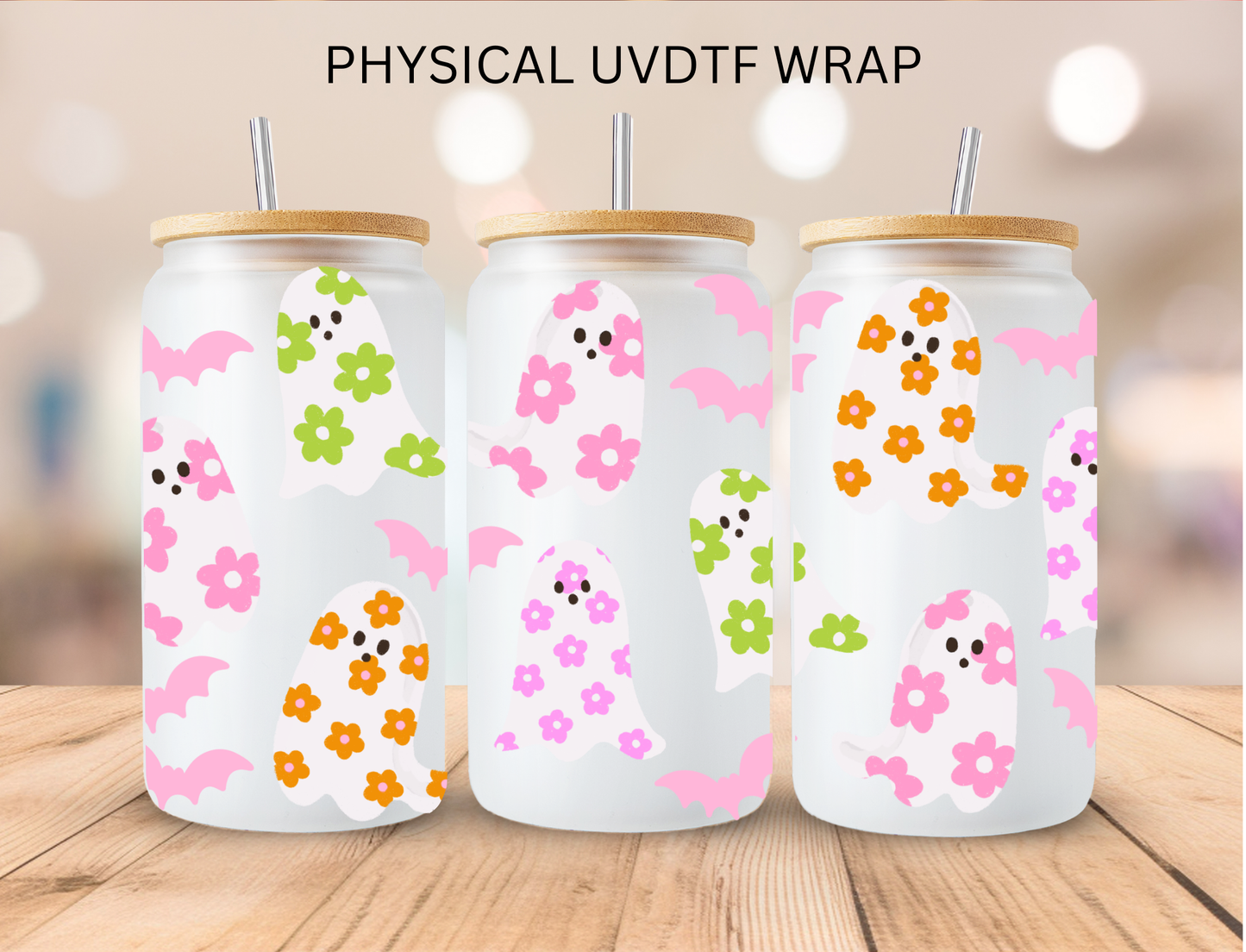 Boho Ghosts - 16 oz / 20 oz Libby UV DTF Wrap