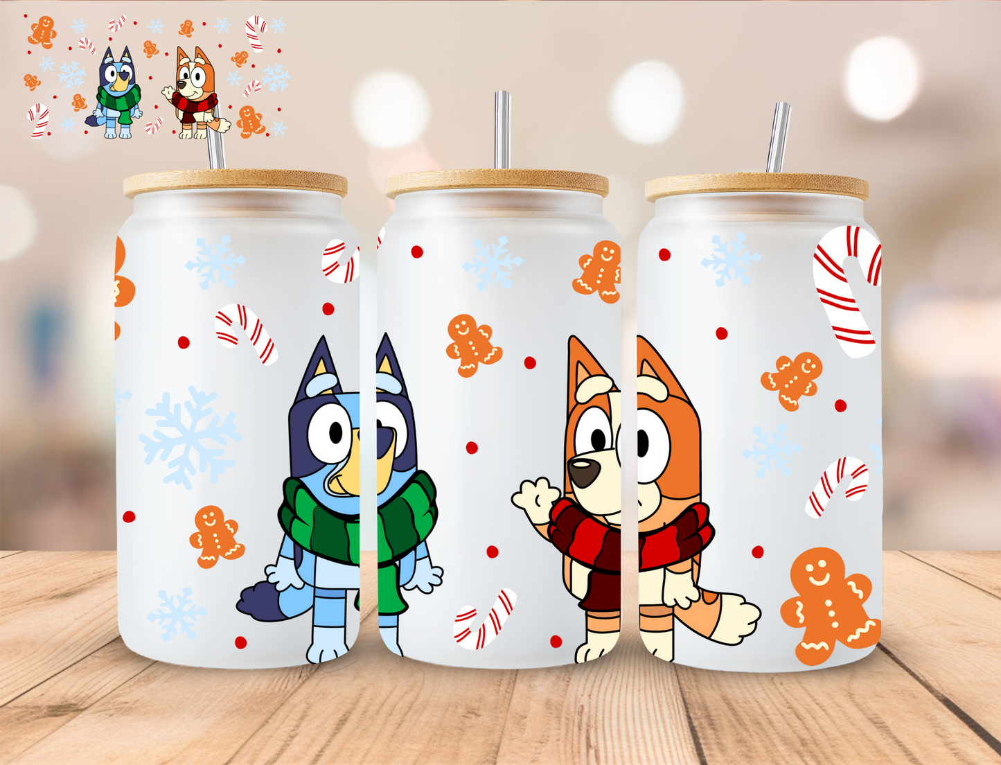 Fall Blue Dogs - 16 oz / 20 oz Libby UV DTF Wrap