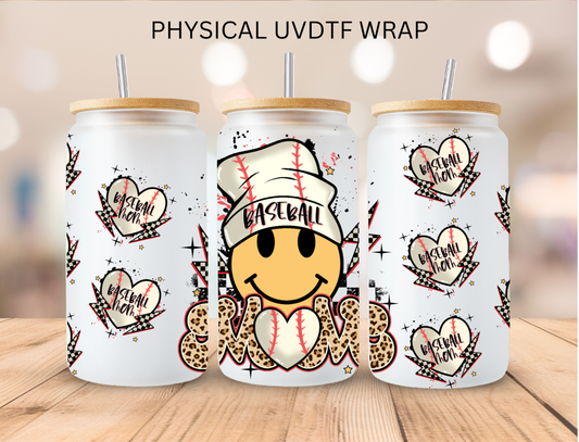 Baseball Mom Smiley - 16 oz / 20 oz Libby UV DTF