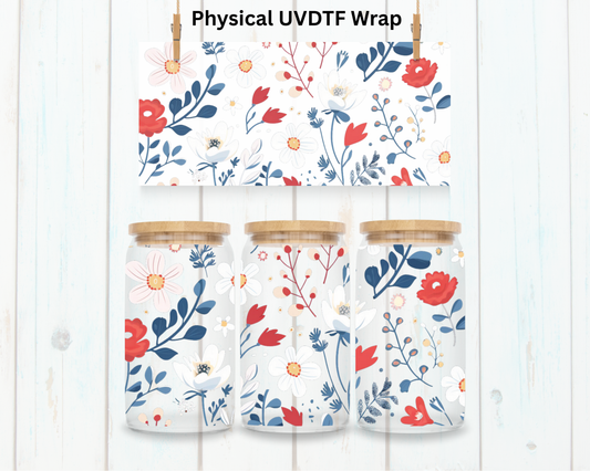Red White Blue Floral Patriotic - 16 oz / 20 oz Libby UV DTF