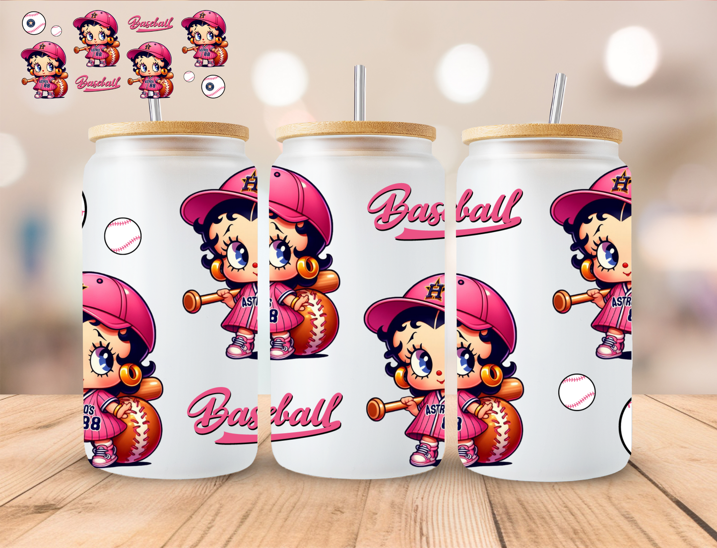 Astros Boop Baseball - 16 oz / 20 oz Libby UV DTF Wrap