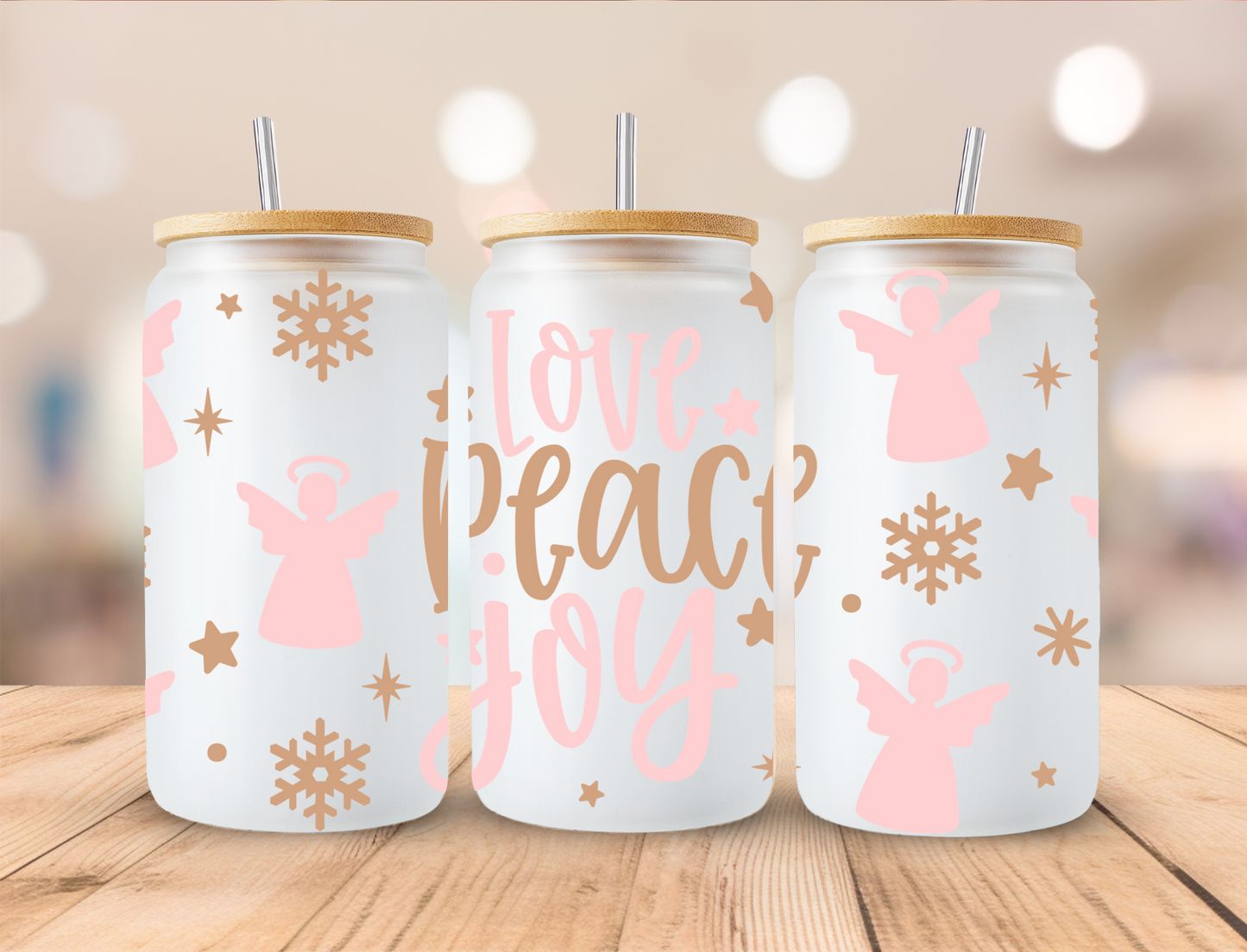 Christmas Love Peace Joy - 16oz Libby UV DTF Wrap