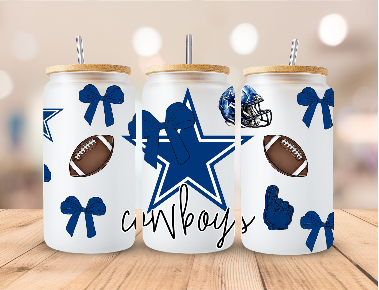 Football Sports Coquette Dallas Cowboys - 16 oz / 20 oz Libby UV DTF Wrap