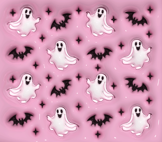 Puff Inflated Halloween Pink Ghosts and Bats - 20 Oz Sublimation Transfer