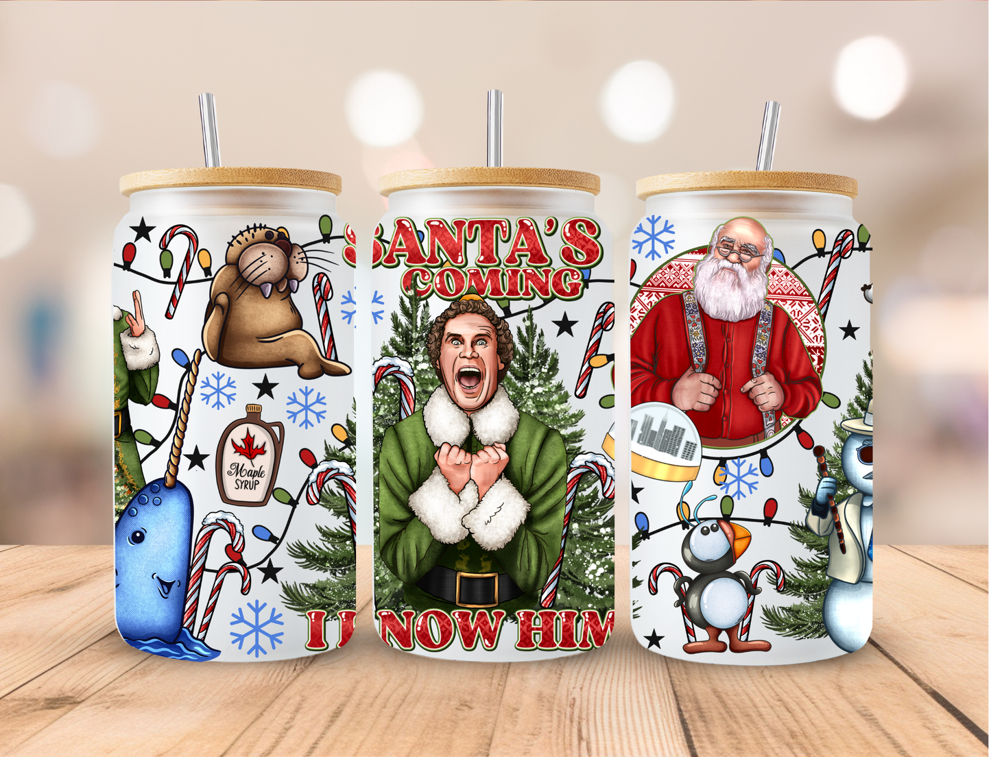 Santa's Here Elf - 16 oz / 20 oz Libby UV DTF Wrap