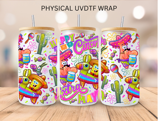 Happy Cinco Sponge Friends - 16 oz / 20 oz Libby UV DTF Wrap