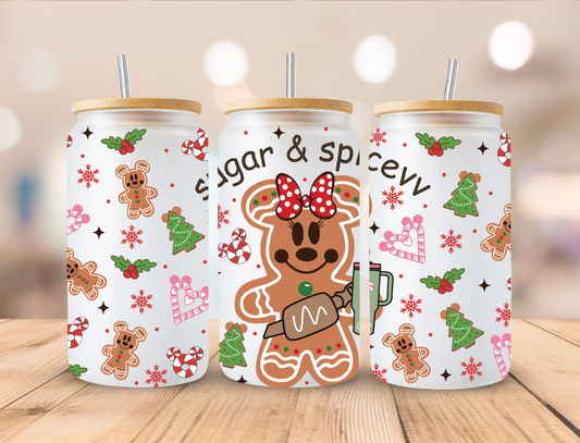 Christmas Gingerbread Girl Sugar And Spiceyy - 16oz Libby UV DTF Wrap