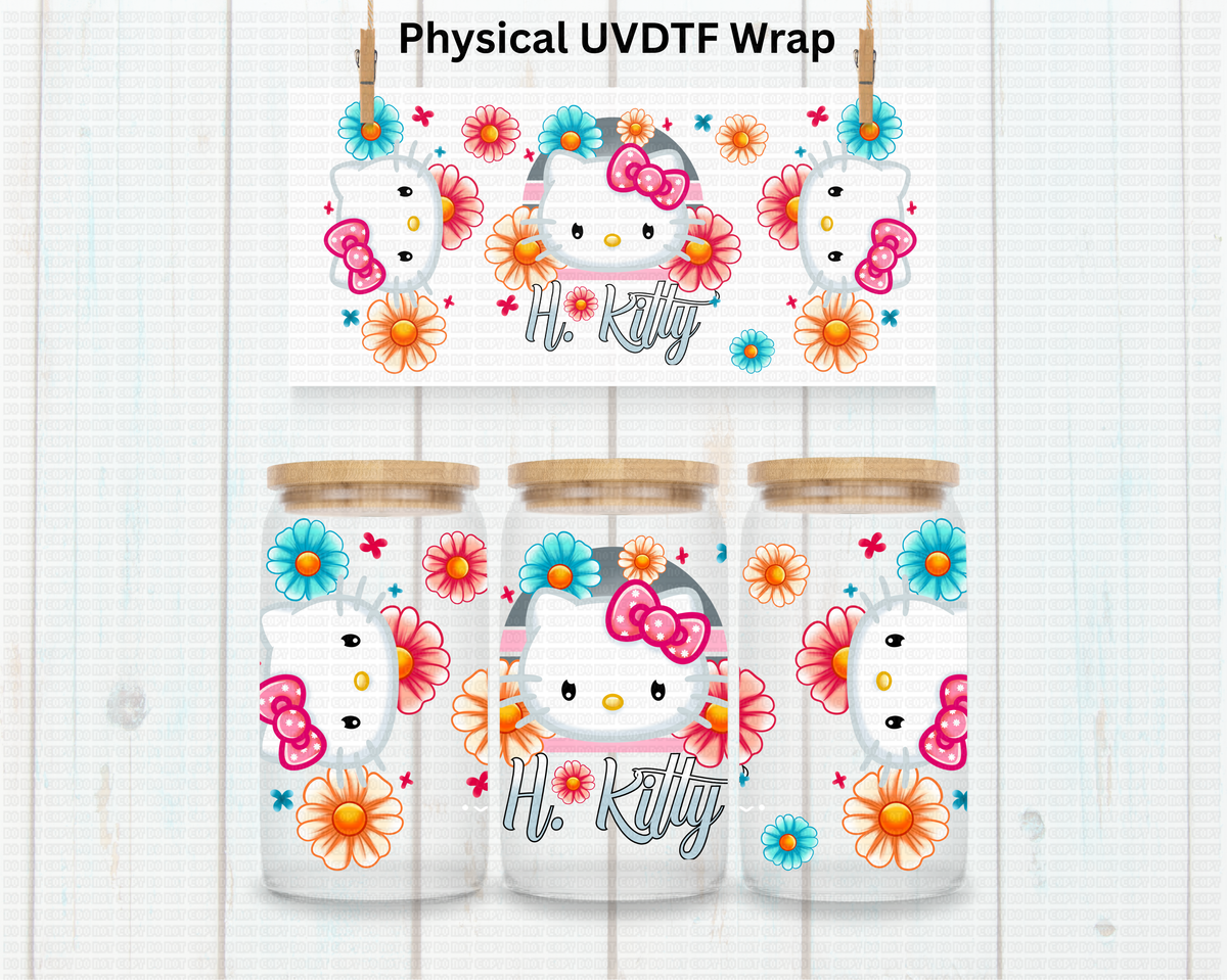 Spring Floral Kitty - 16 oz / 20 oz Libby UV DTF