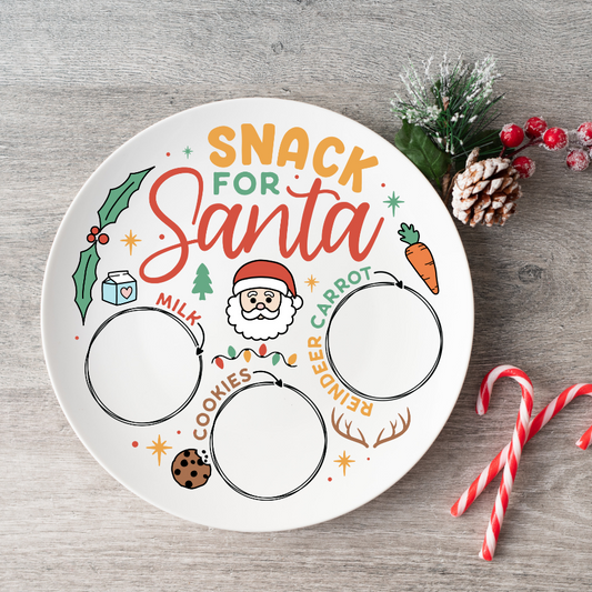 UV DTF Santa Plate Decal Sized 6x6 or 8x8 "Snack For Santa"