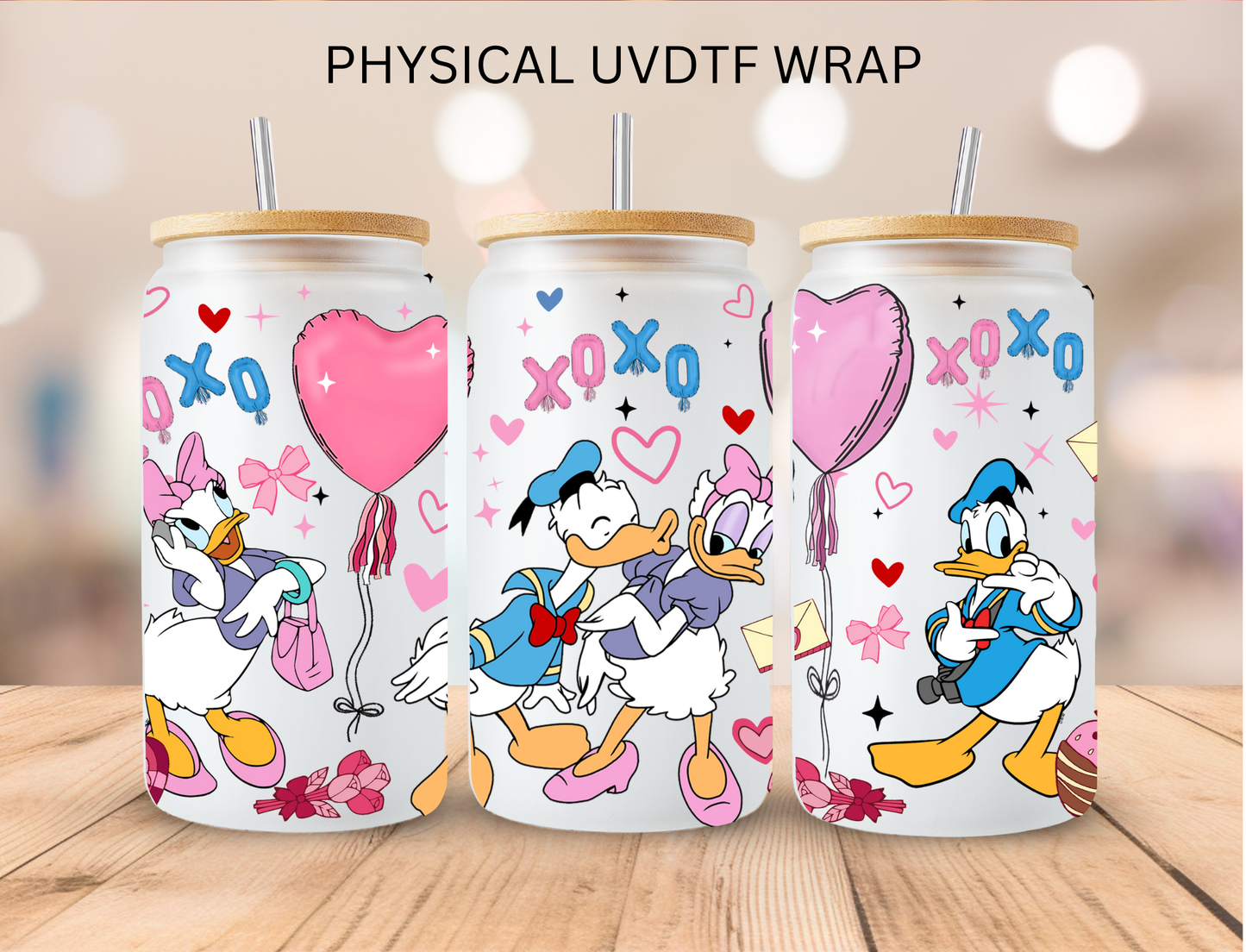 Valentines Duck Love Heart Balloons - 16 oz / 20 oz Libby UV DTF Wrap