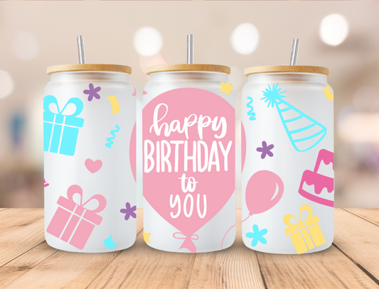 Happy Birthday (Light Pink) - 16oz Libby UV DTF Wrap