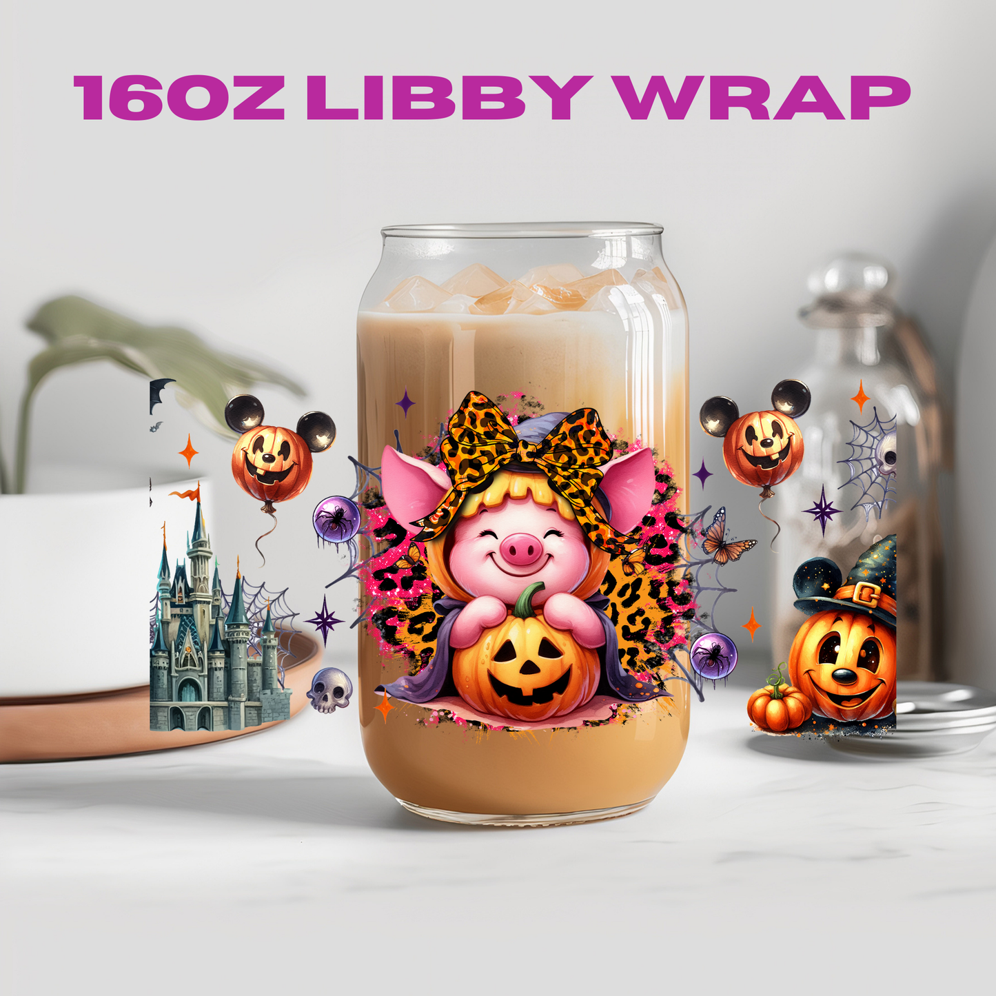 Halloween Leopard Bow Character Collection - 16 oz / 20 oz Libby UV DTF Wrap