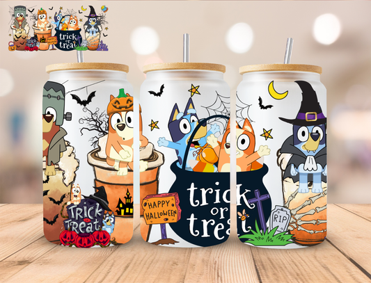 Halloween Blue Dog Trick Or Treat - 16 oz / 20 oz Libby UV DTF Wrap