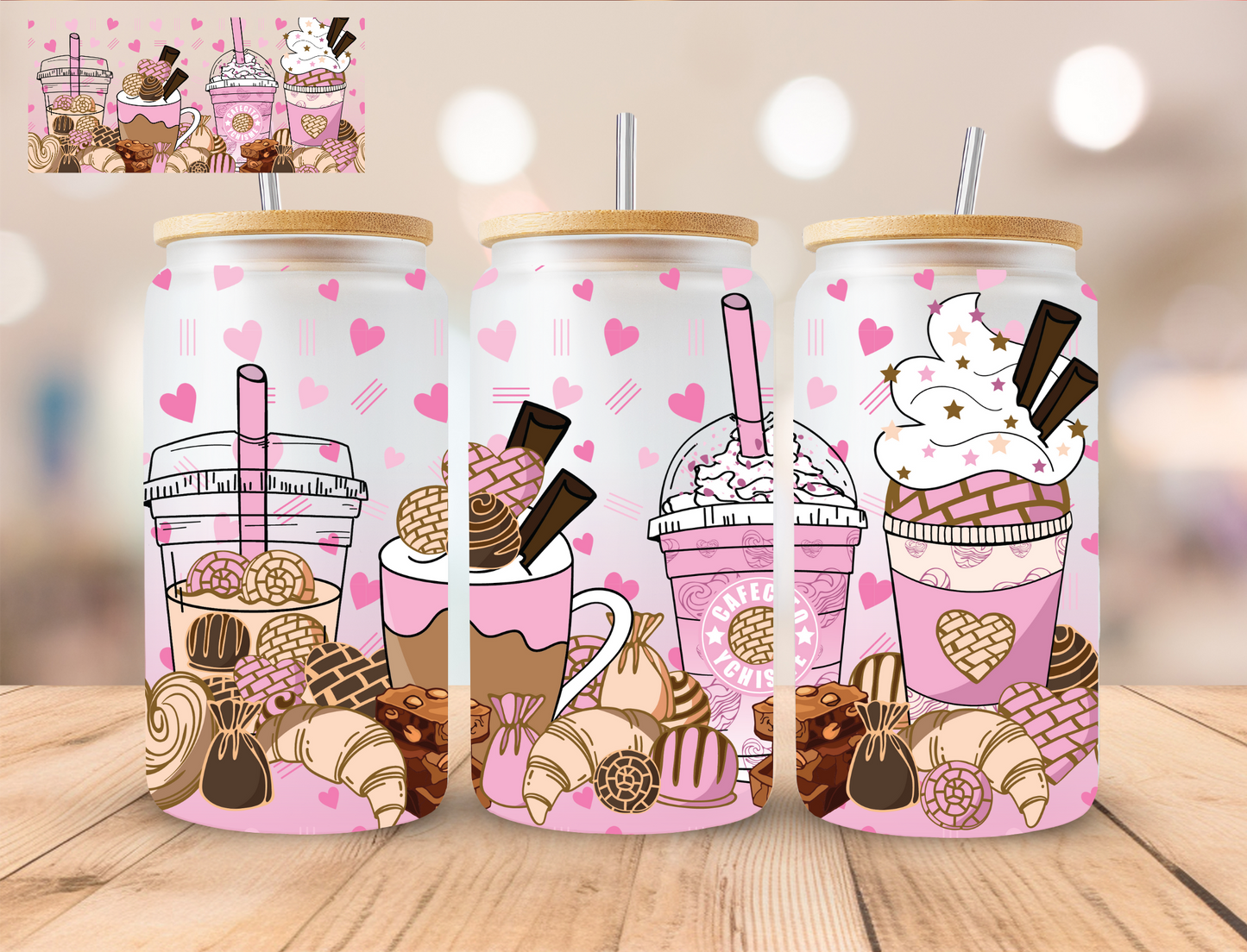 Cafecito Y Chisme Coffee- 16 oz / 20 oz Libby UV DTF Wrap