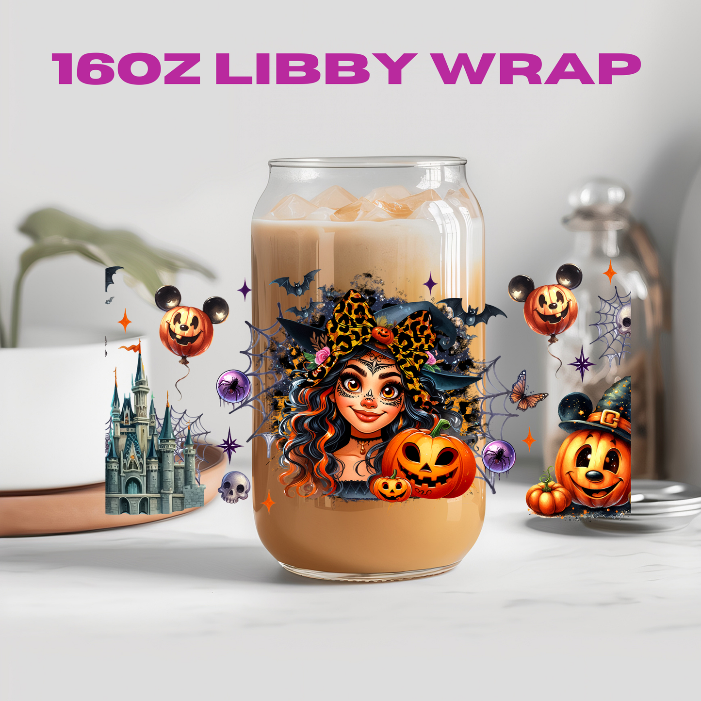 Halloween Leopard Bow Character Collection - 16 oz / 20 oz Libby UV DTF Wrap