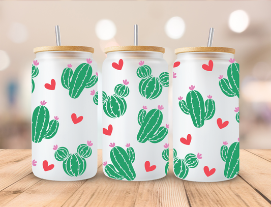 Valentines Cactus and Hearts - 16 oz Libby UV DTF Wrap
