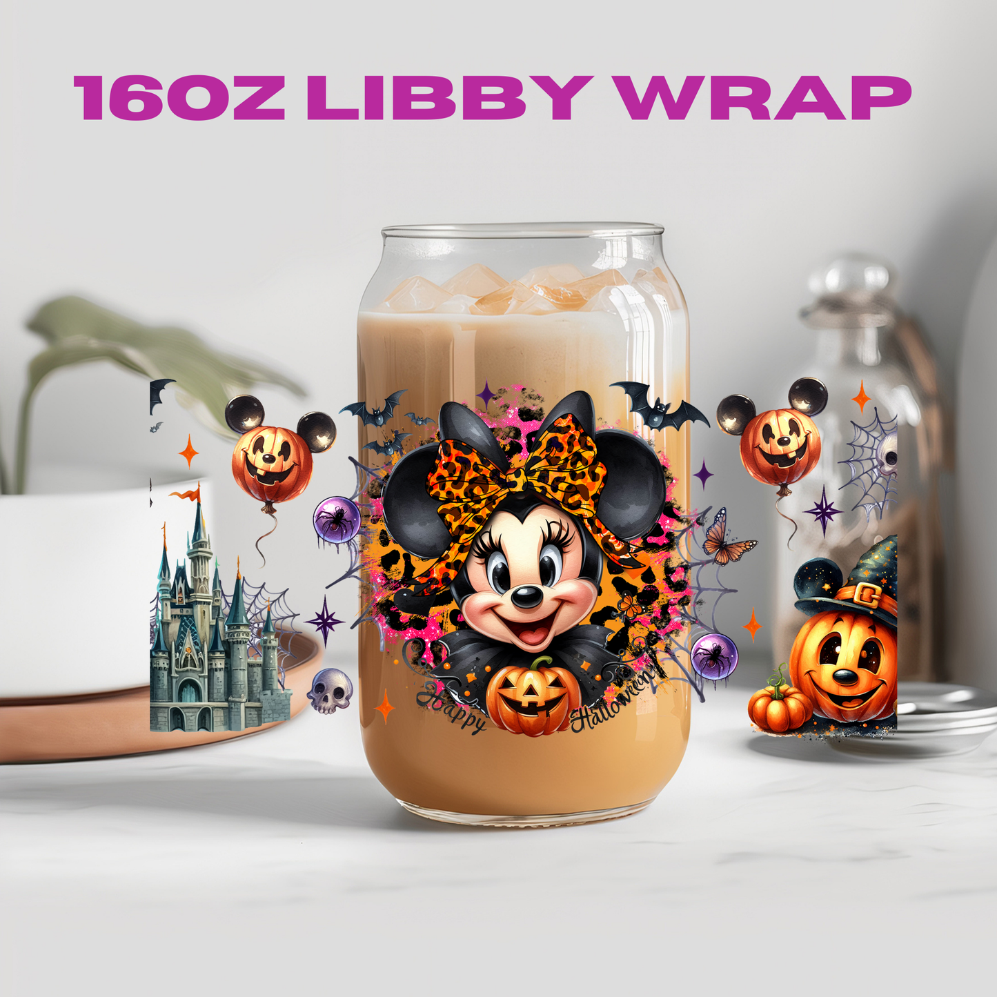 Halloween Leopard Bow Character Collection - 16 oz / 20 oz Libby UV DTF Wrap
