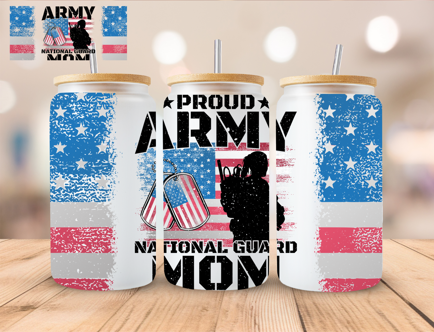 Proud Army Mom - 16 oz / 20 oz Libby UV DTF Wrap