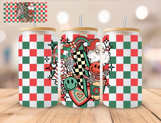 Christmas Checkered Retro - 16 oz / 20 oz Libby UV DTF Wrap