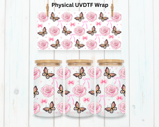 Pink Butterflies and Daisies - 16 oz / 20 oz Libby UV DTF