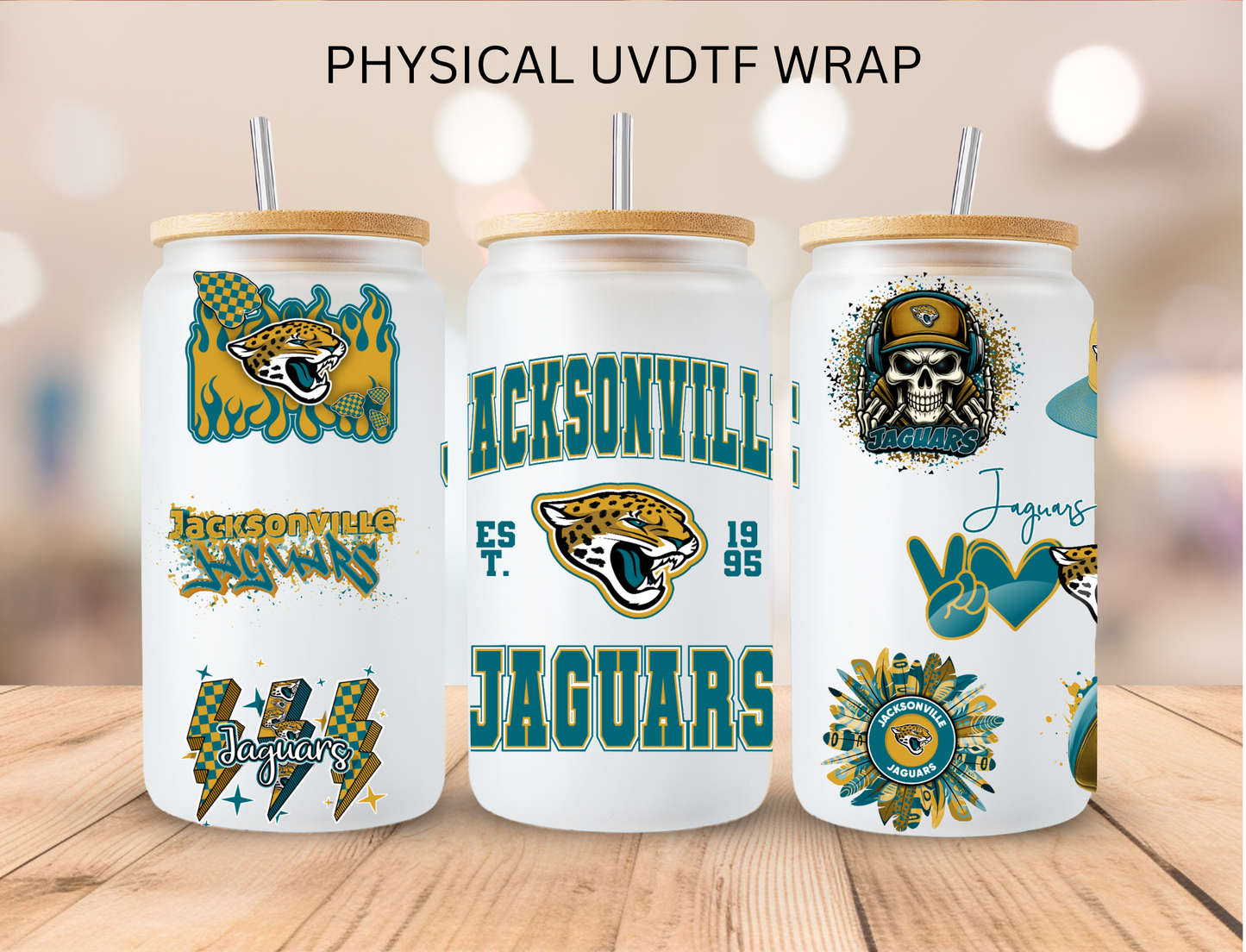 Jaguars NFL Team - 16 oz / 20 oz Libby UV DTF Wrap