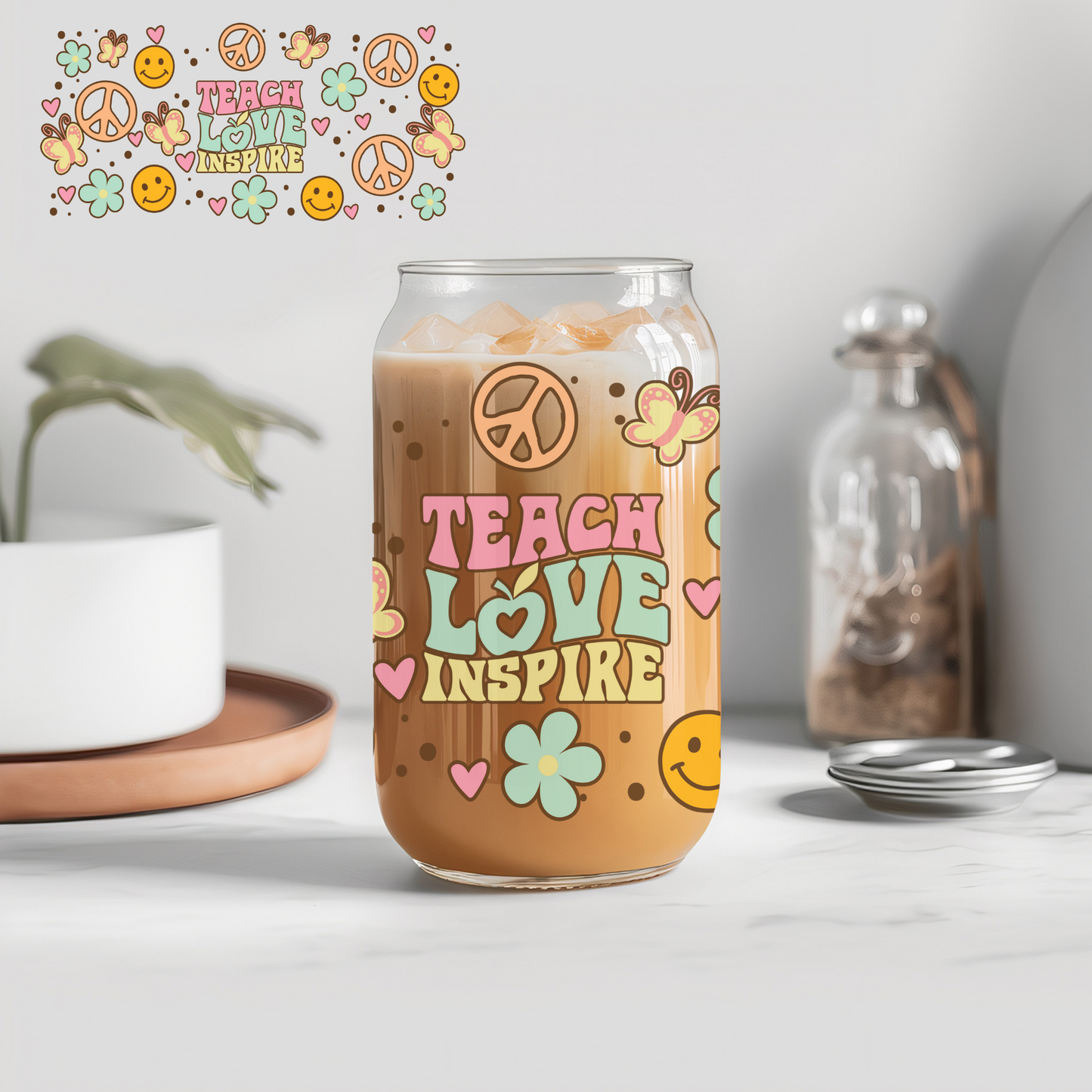 School Teach Love Inspire - 16 oz Libby UV DTF Wrap