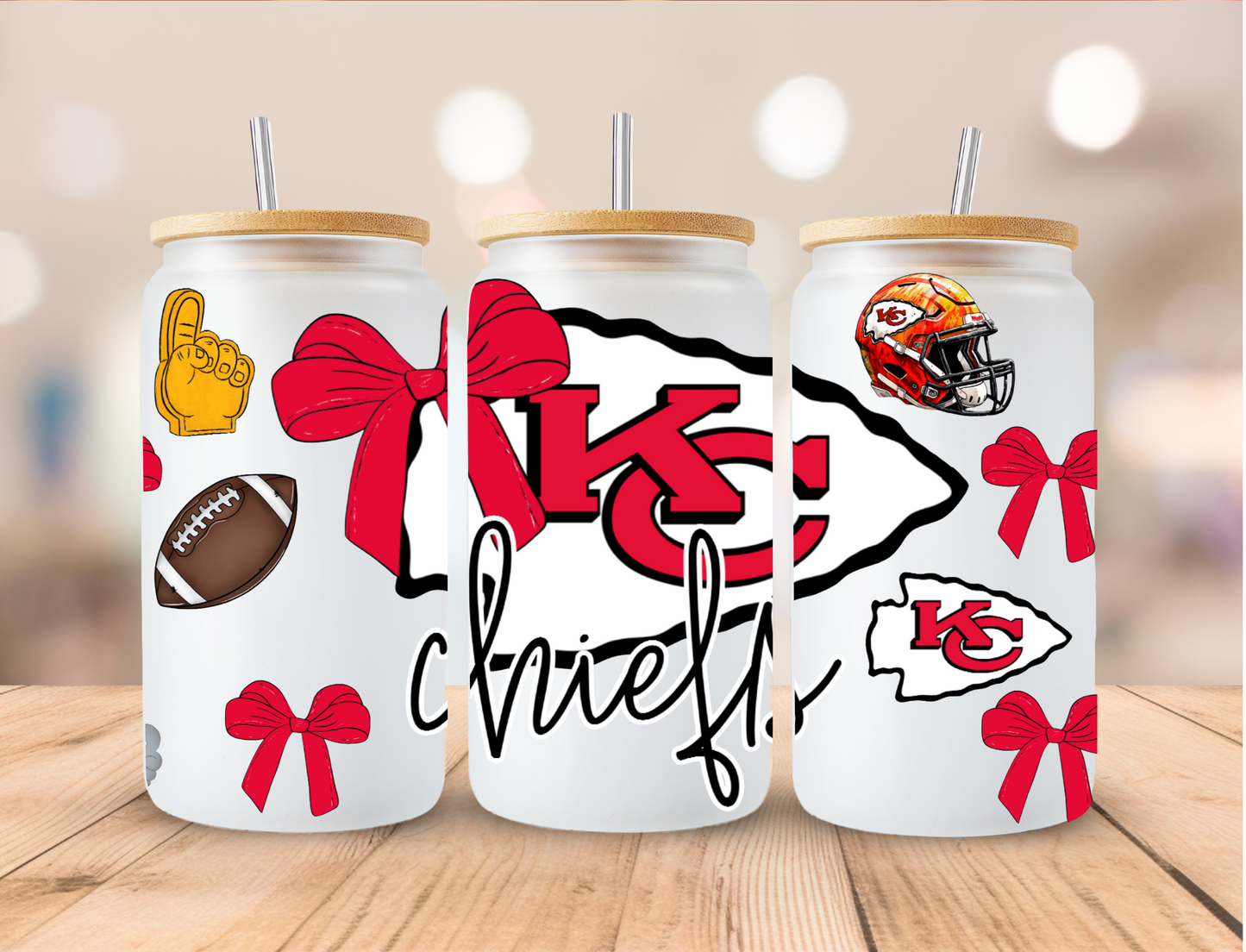 Football Sports Coquette KC Chiefs - 16 oz / 20 oz Libby UV DTF Wrap