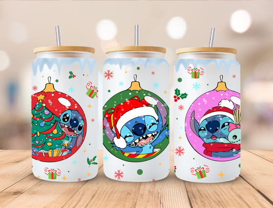 Blue Alien Ornament Balls Christmas - 16oz Libby UV DTF Wrap RTS