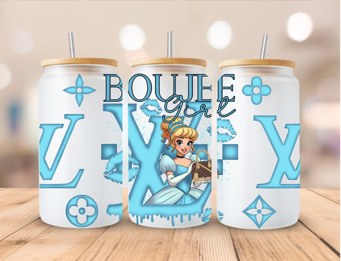 Boujee LV Glass Slipper Princess - 16 oz / 20 oz Libby UV DTF Wrap