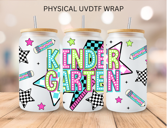 School Checkered Star Kindergarten - 16 oz / 20 oz Libby UV DTF Wrap