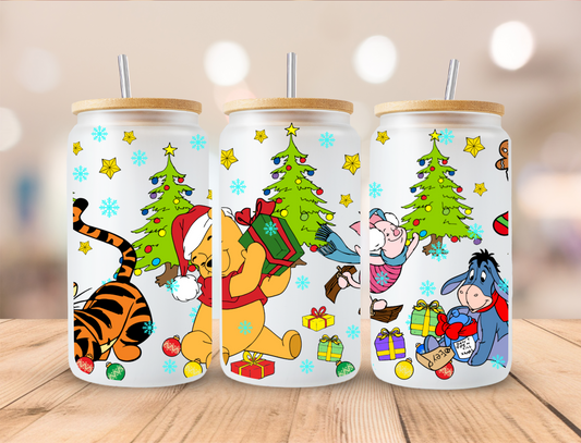 Christmas Tree Bear And Friends - 16oz Libby UV DTF Wrap