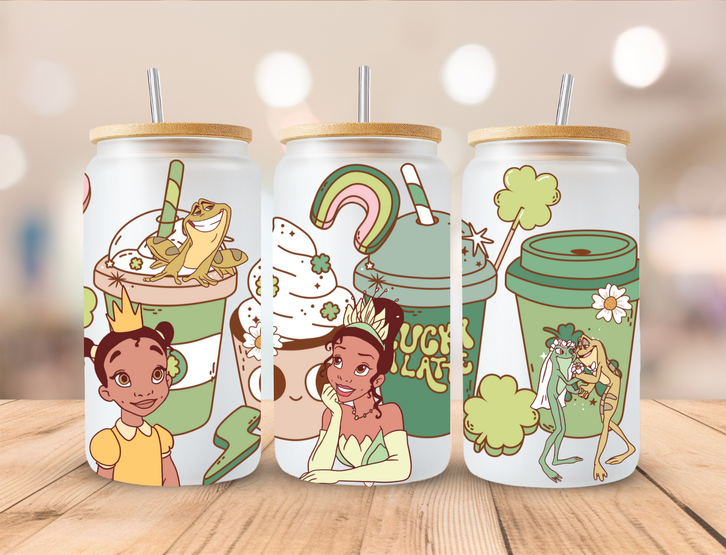 St Patrick's Day Frog Princess Coffee - 16 oz / 20 oz Libby UV DTF Wrap